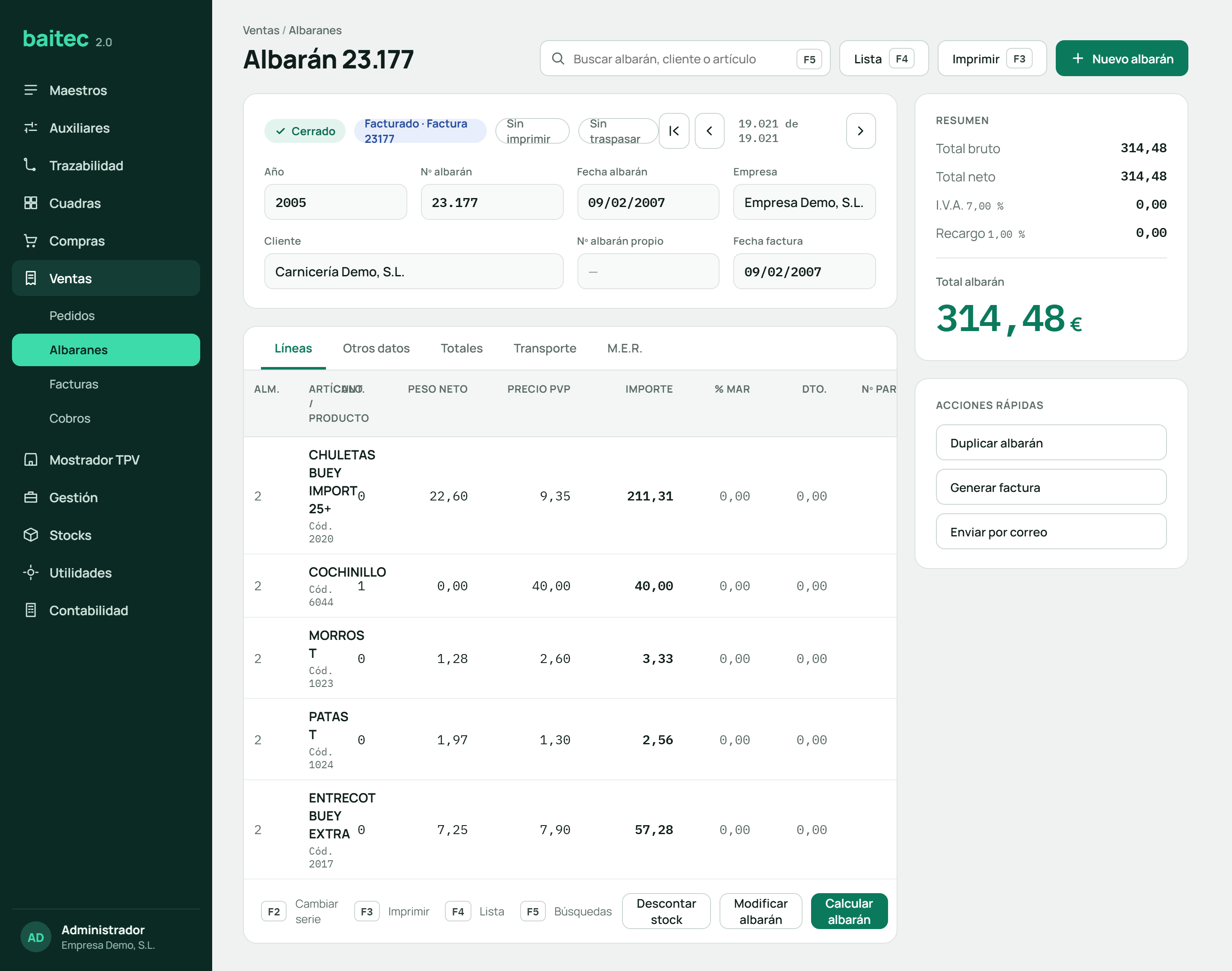 Aplicación de gestión cárnica ya modernizada como aplicación web