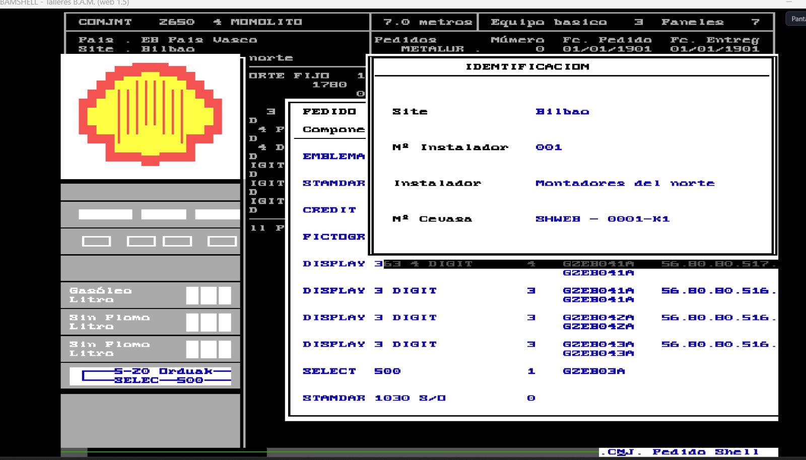 Pantalla original en MS-DOS de la aplicación de monolitos de estación de servicio, antes de modernizarla